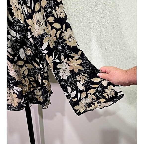 Lane Bryant Dark Floral Silk Top Flare Babydoll Womens 14 16 Black Tan Office - Picture 3 of 7